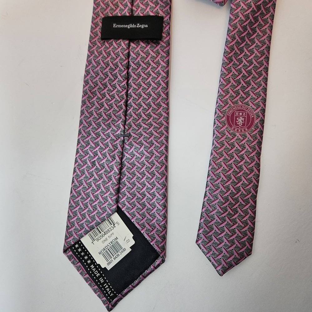 ERMENEGILDO ZEGNA SILK Necktie Pink print Made in Italy Old Money Geometric Corp